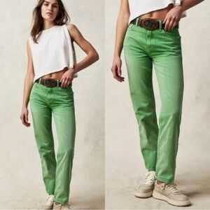 Free People We The Free Green Straight Leg Jeans Size 26